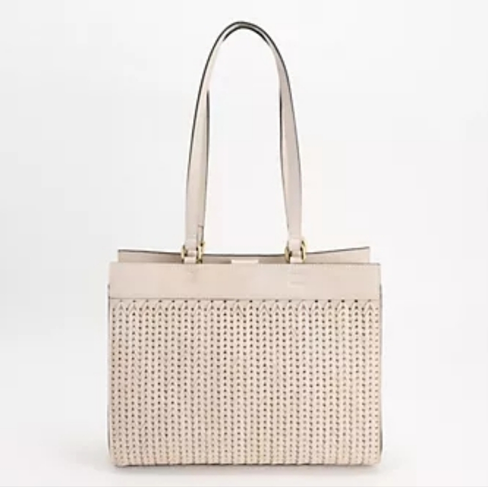NWT Patricia Nash Woven Leather Ophira Chalk White Purse with Duster